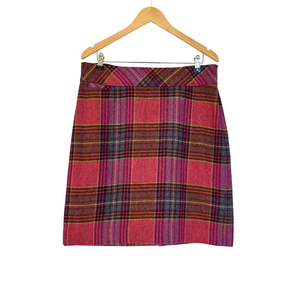 Vintage LL Bean Pink Plaid Wool Mini Skirt- Size 14, School Girl Clueless Preppy